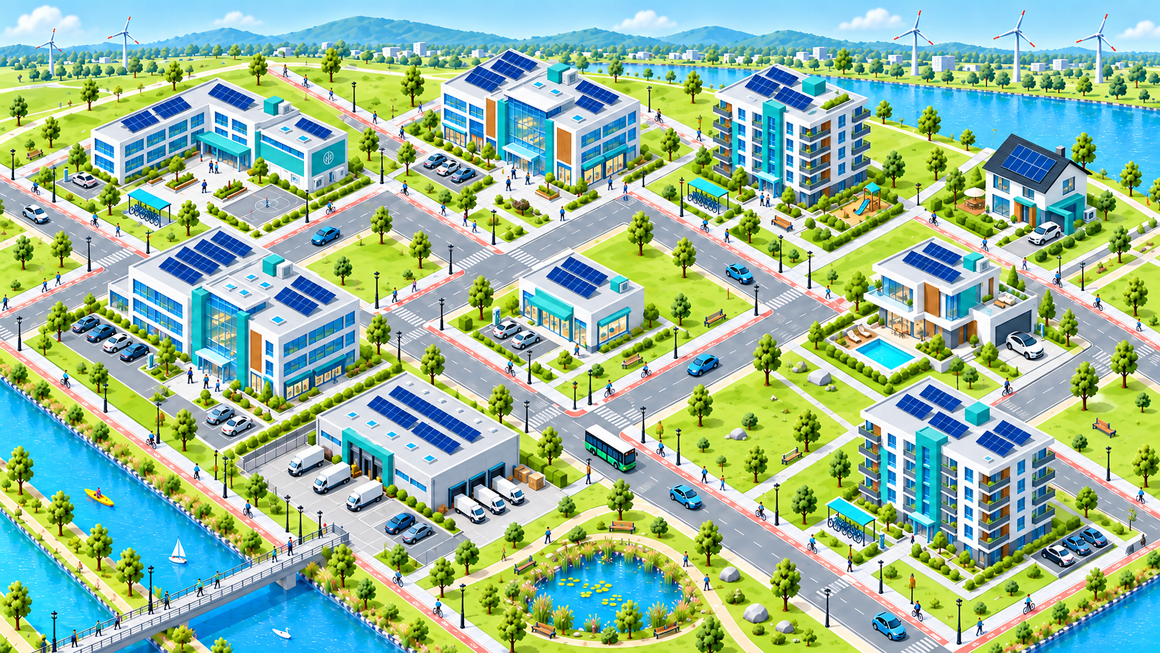 Illustrierte nachhaltige Stadtlandschaft